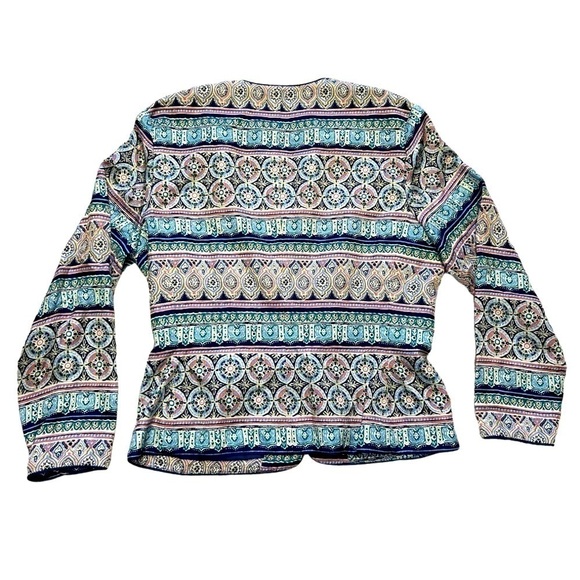 VINTAGE ADRIANNA PAPELL 100% SILK PASTEL PRINT BUTTON LINED BLAZER, SIZE 10 - Picture 4 of 8